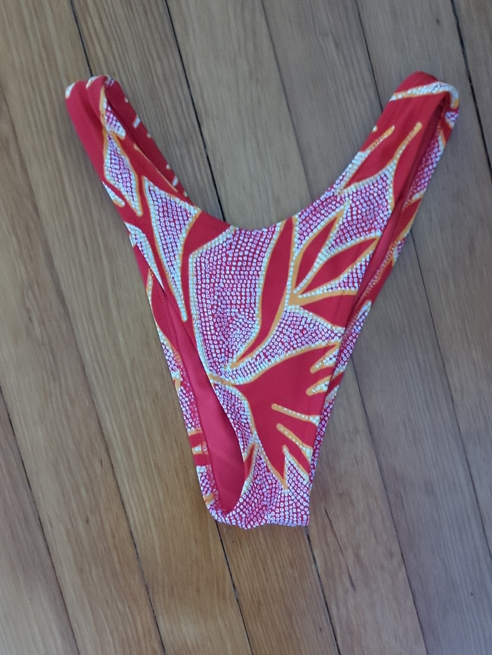 Aerie Red and Yellow Tropical Print High Leg Cheeky Bikini Bottom